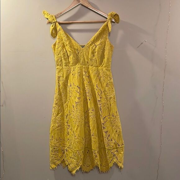 Elegant Maternity Yellow Lace Dress - Picture 1 of 10